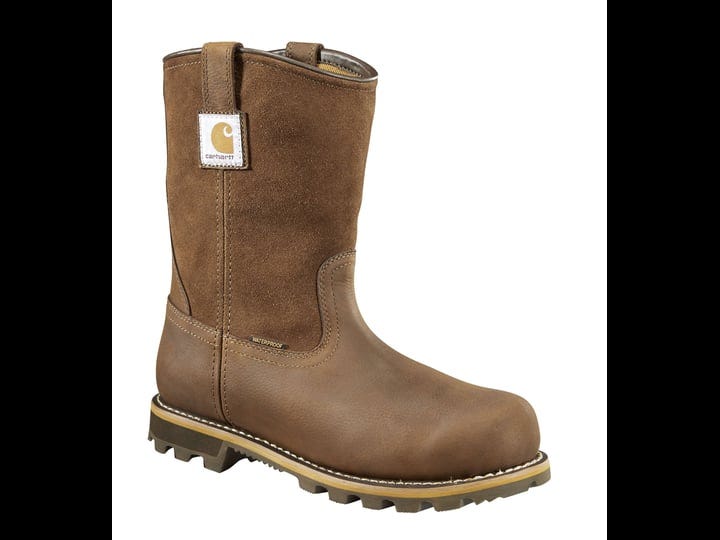 mens-carhartt-wellington-10-pull-on-soft-toe-waterproof-work-boots-11-5-brown-1