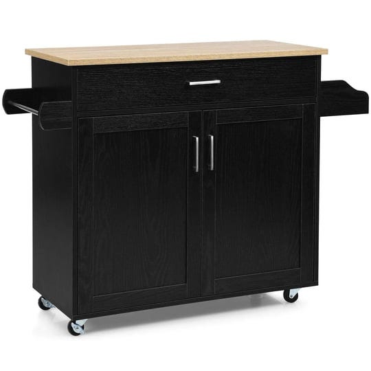 giantex-kitchen-island-cart-with-storage-cabinet-on-wheels-spice-rack-towel-rack-drawer-black-1