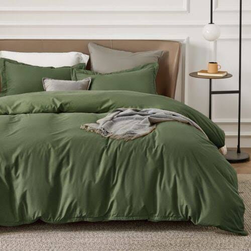 Olive Green Soft Duvet Cover Set for Kids with Zipper Closure (Full Size) | Image