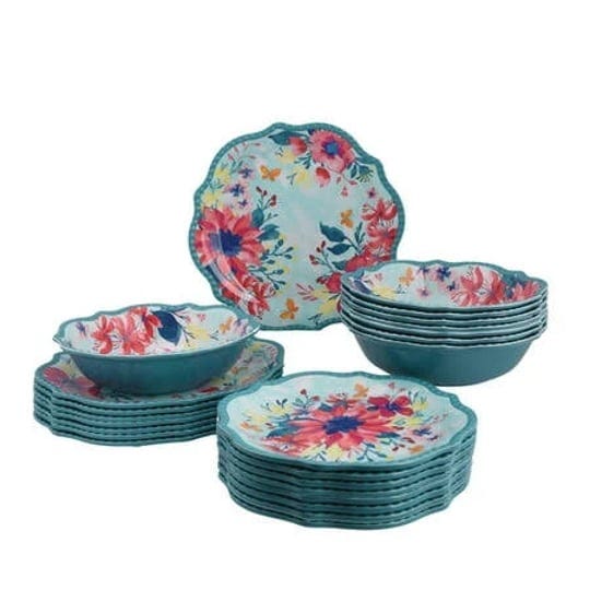 the-pioneer-woman-24-piece-fresh-floral-melamine-dinnerware-set-teal-1