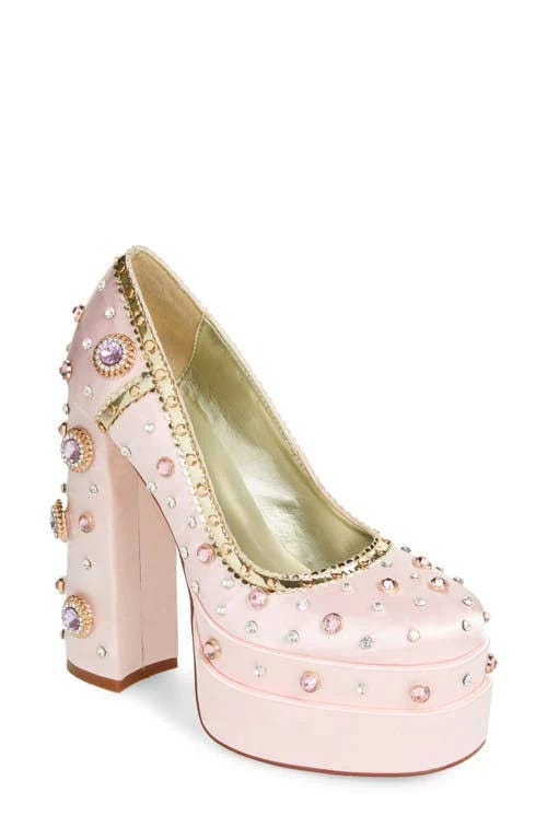 Radiant Pink Satin Platform Pump with Metallic Gold Trim | Image