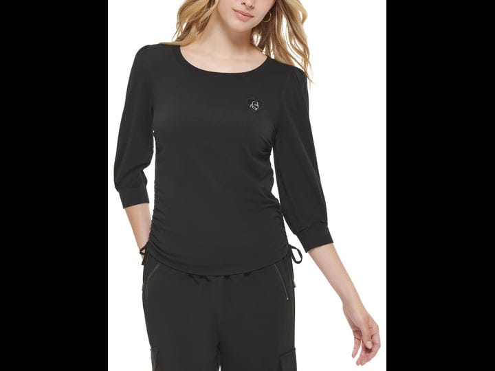 karl-lagerfeld-paris-womens-logo-side-cinched-t-shirt-black-1