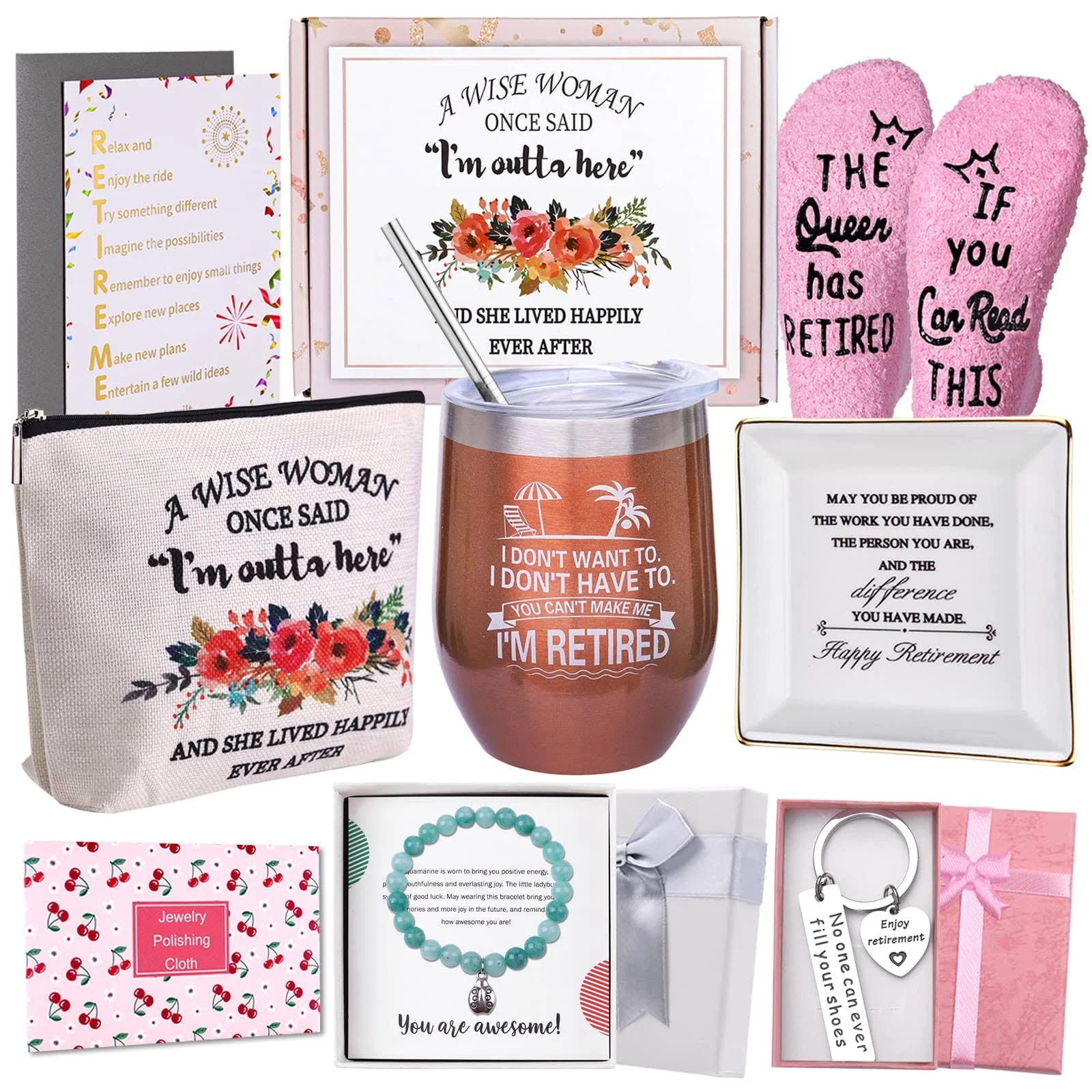 Retirement Gifts for Women: Pink Happy Coworker Set | Image