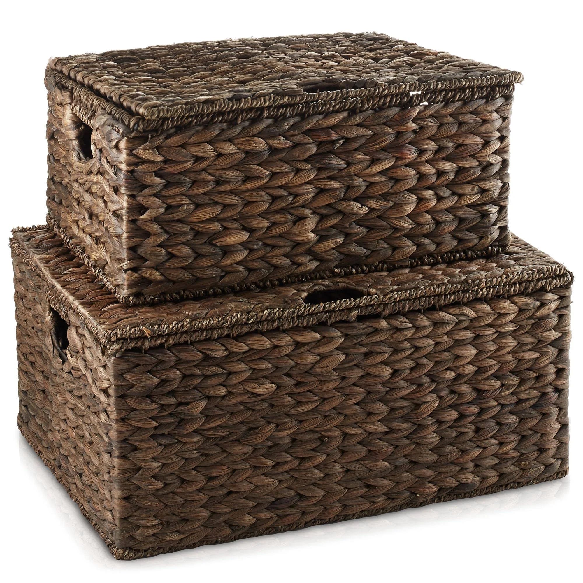 Water Hyacinth Rectangular Baskets with Lids - Set of 2 | Image