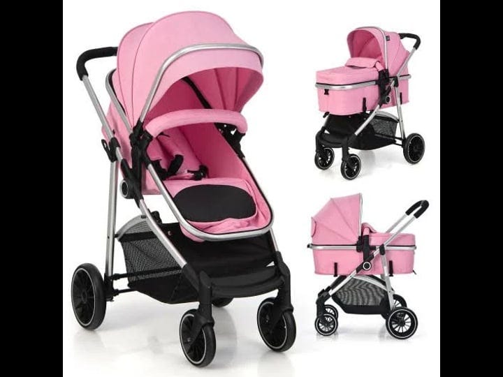 2-in-1-convertible-baby-stroller-with-reversible-seat-pink-costway-1