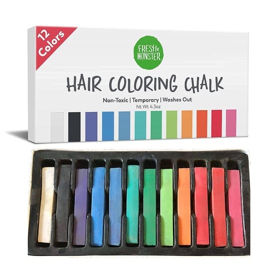 fresh-monster-temporary-hair-coloring-chalk-12-bright-colors-washes-out-easily-girls-and-boys-non-to-1