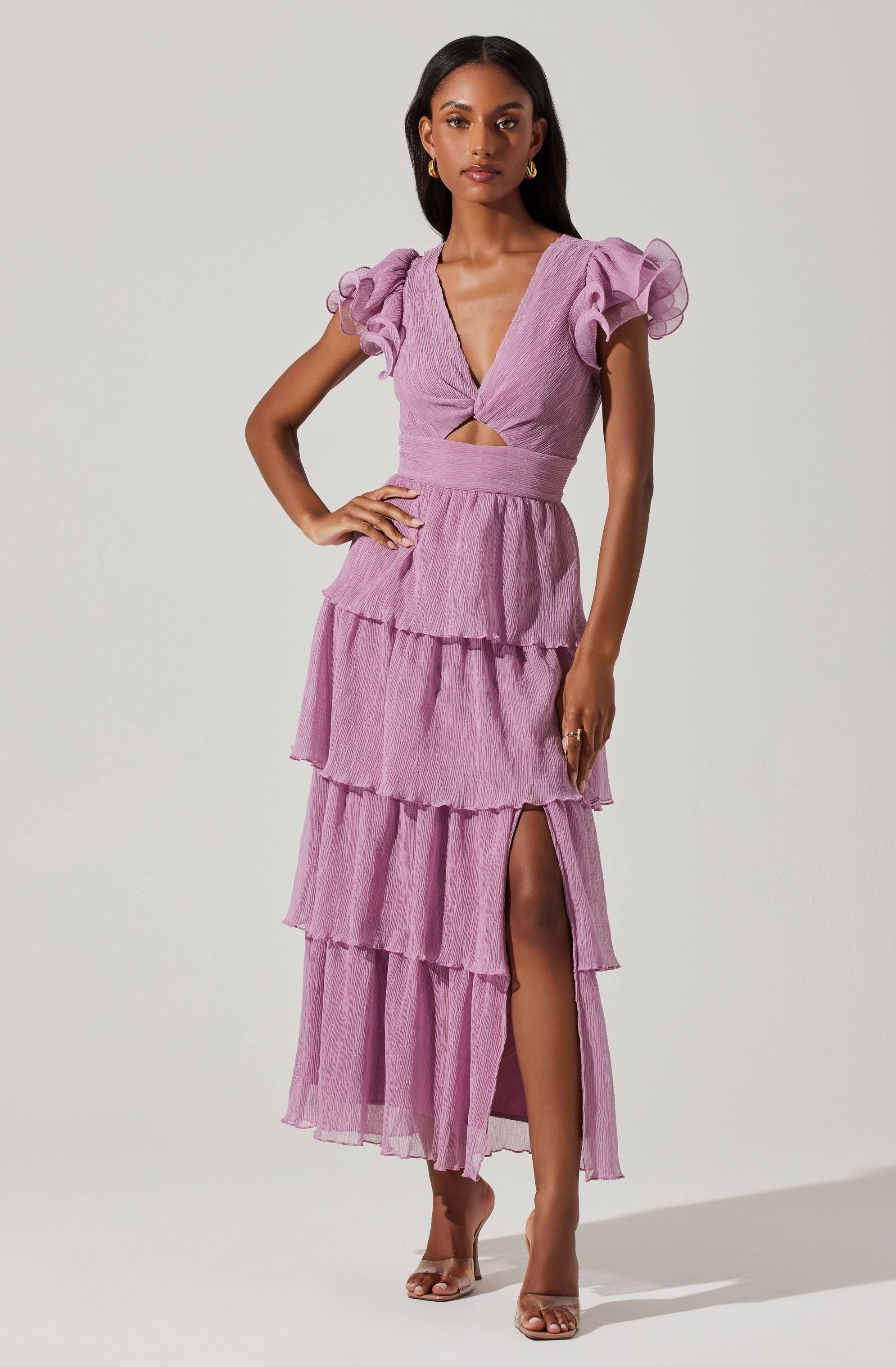 Elegant Mauve Tiered Mesh Dress | Image