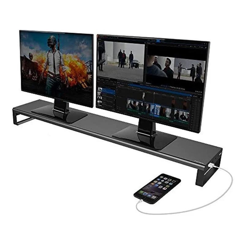 Dual Monitor Aluminum Stand with USB Hub and Device Compatibility | Image