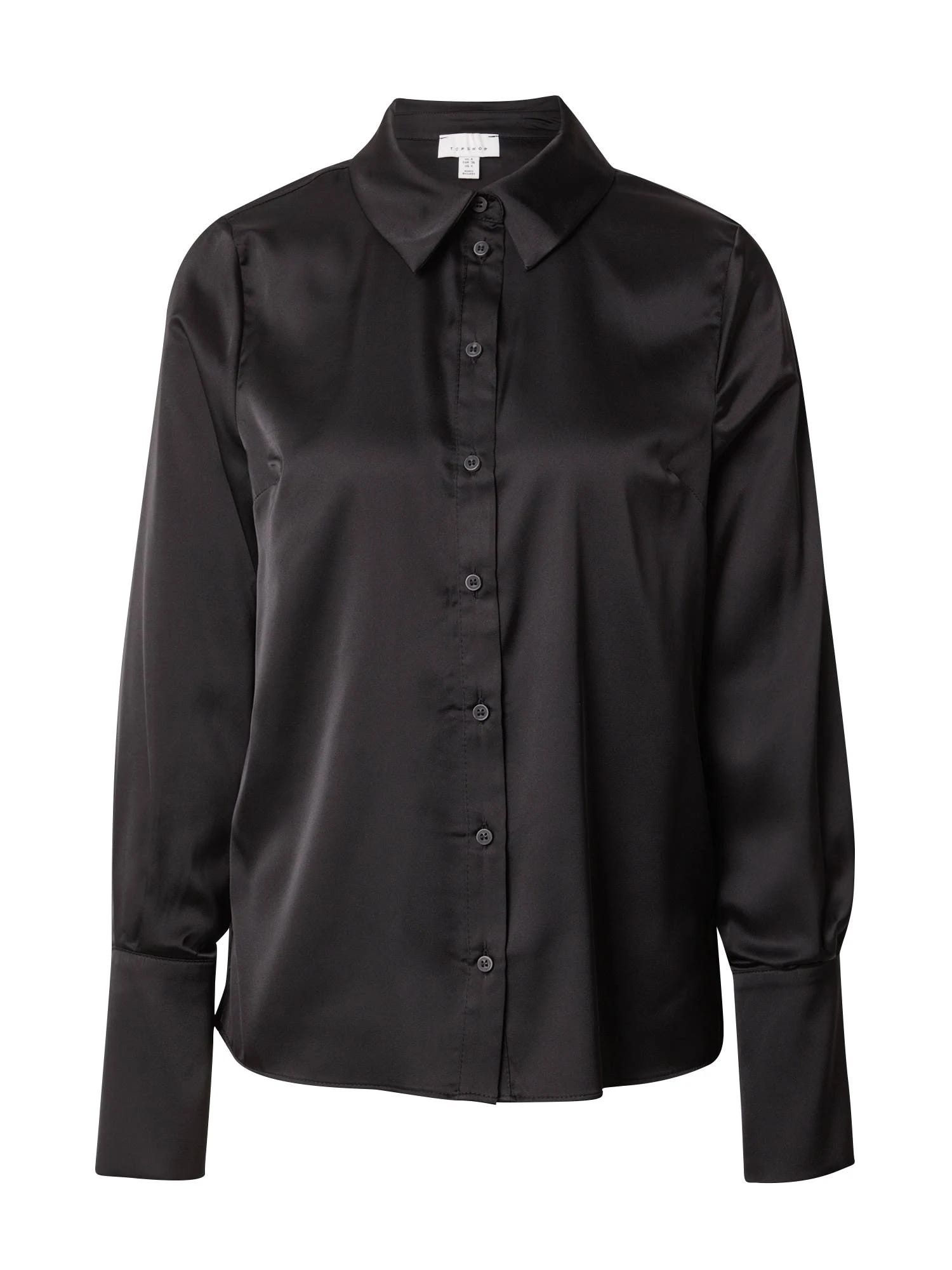 Black Satin Button-Up Shirt by Topshop | Image