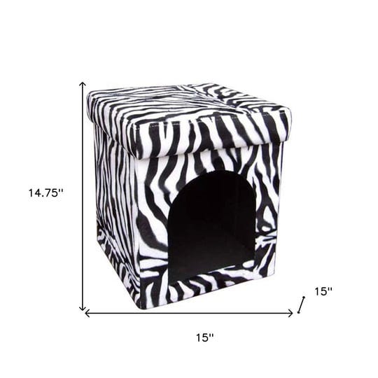 homeroots-zebra-print-upholstered-folding-dog-house-shaped-pet-bed-1