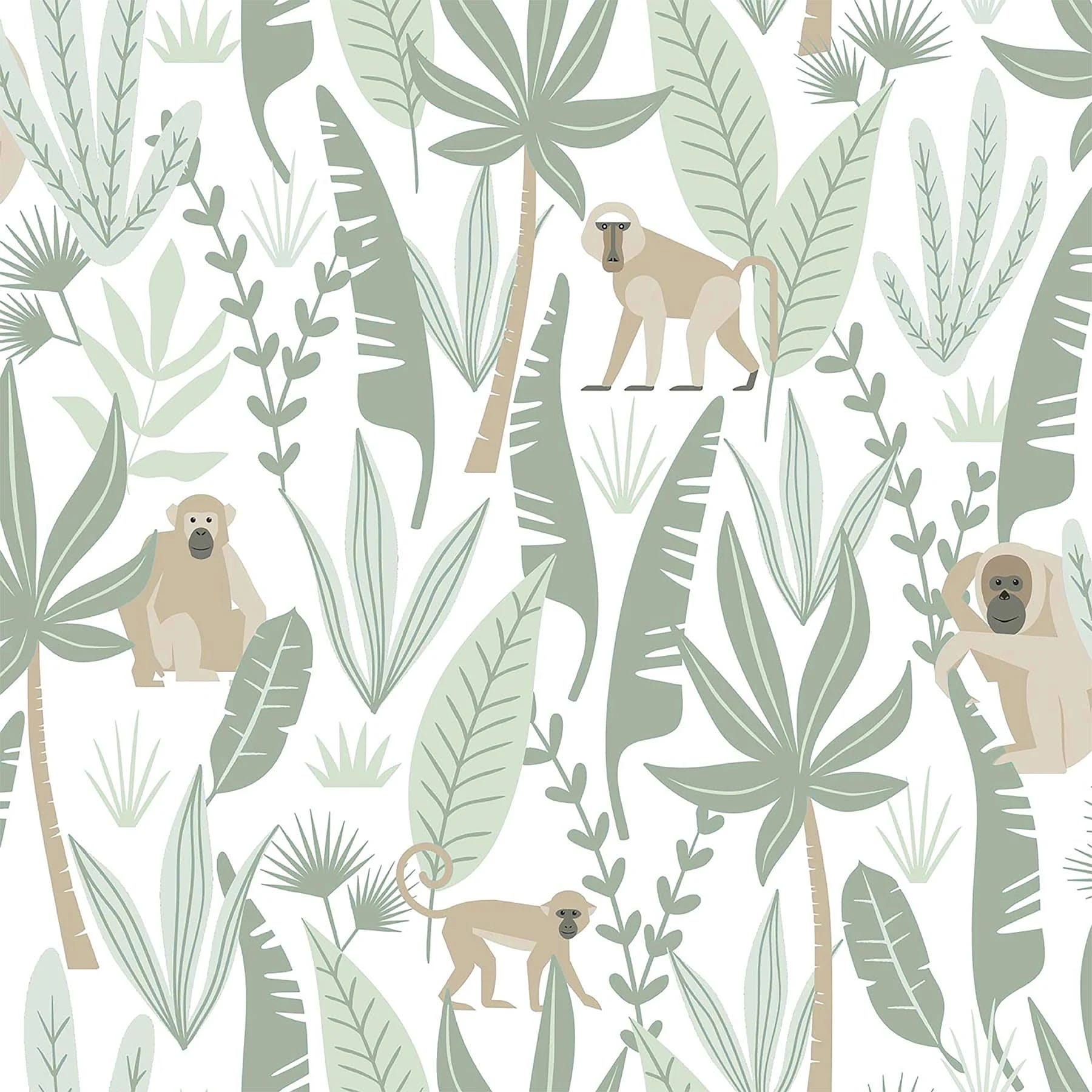 Vibrant Green Monkey Wallpaper for Jungle-Themed Rooms | Image