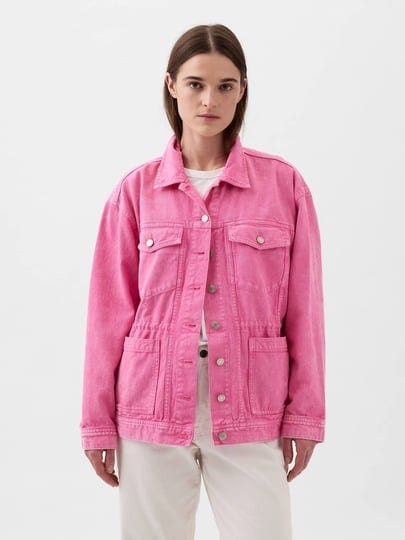 womens-cinched-denim-jacket-by-gap-india-pink-size-s-1