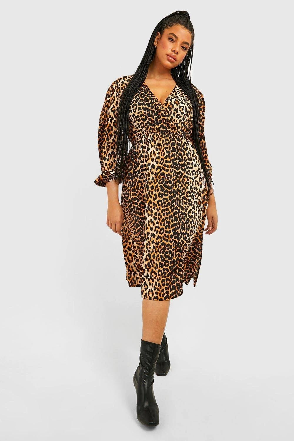 Plus-Size Long Sleeve Midi Skater Dress for Curvy Women | Image