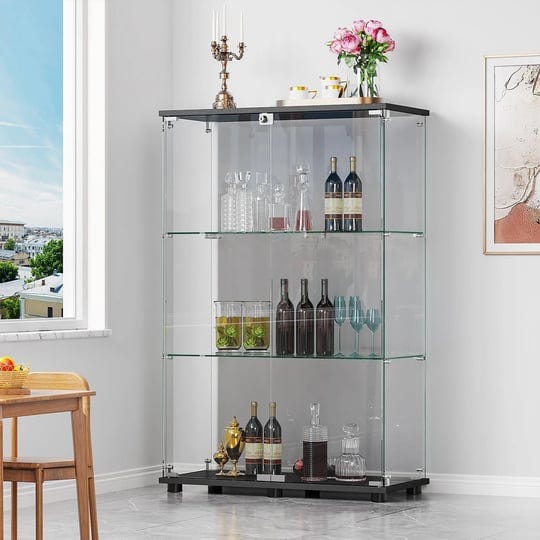 roomtec-glass-display-cabinet-with-3-shelvesdouble-doors-floor-standing-display-cage-for-living-room-1