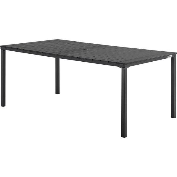 Stylish Black Rectangular Resin Patio Table with Umbrella Hole | Image