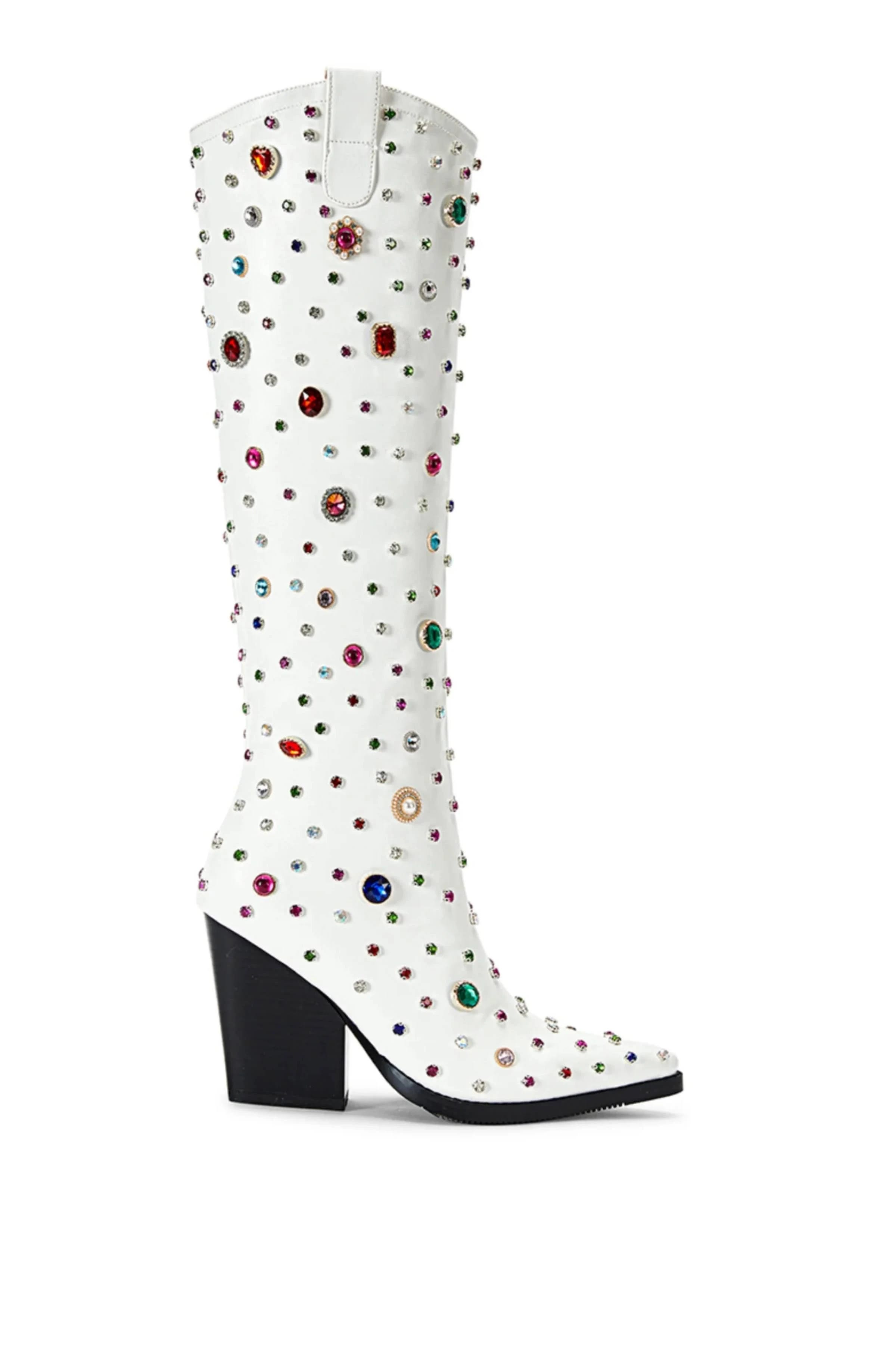 Multicolor Rhinestone Embellished Knee-High Western Boots | Image