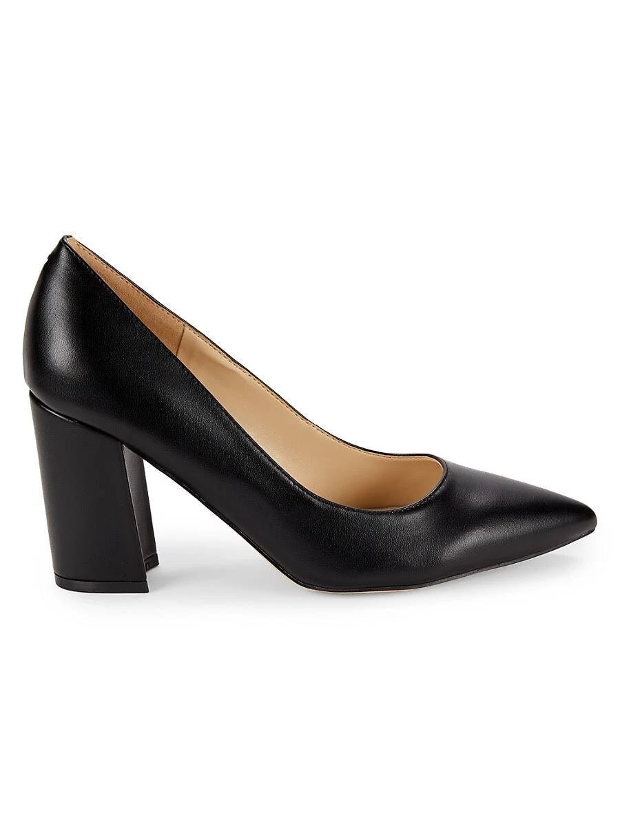 Black Chunky Heel Pointed Toe Pumps by Nine West | Image