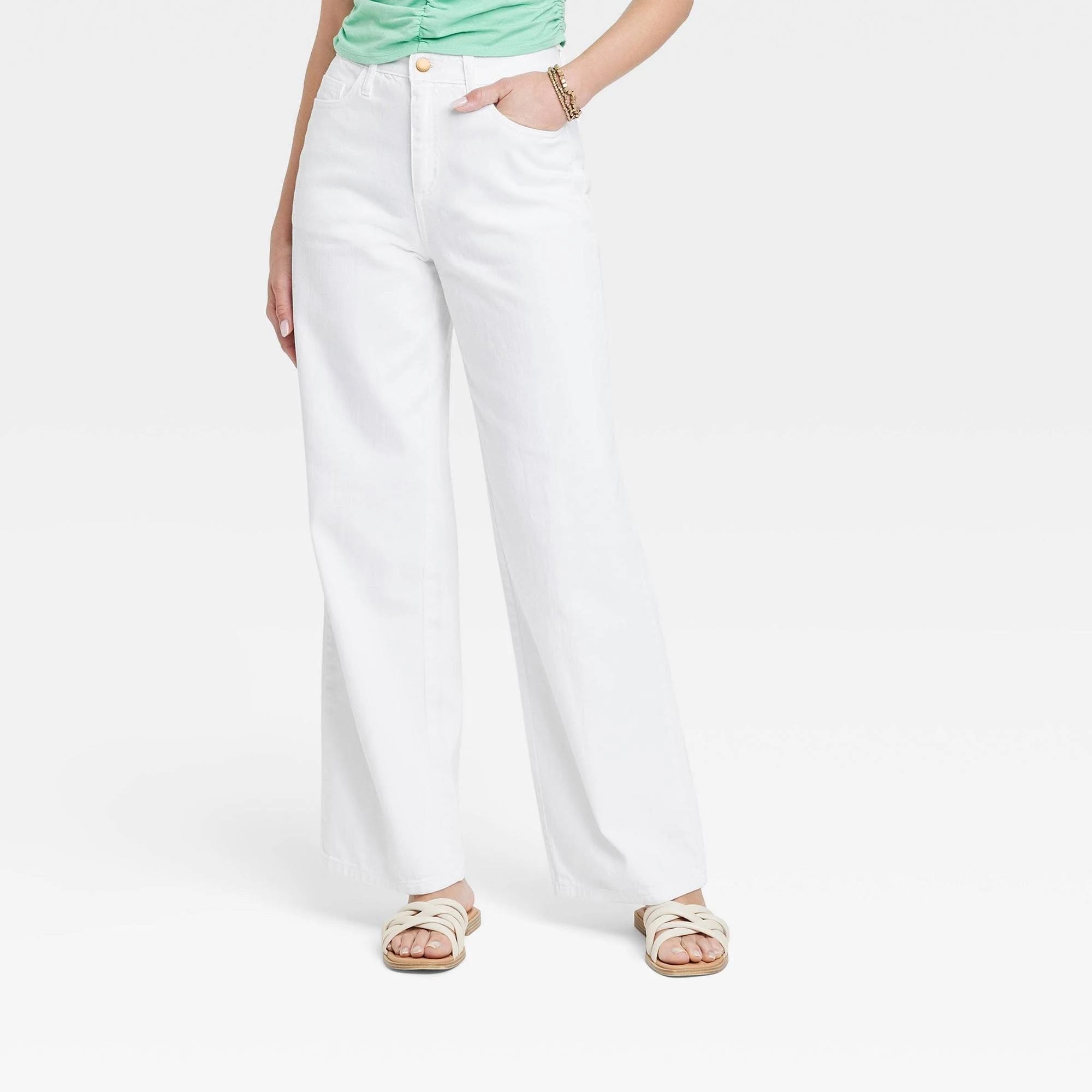 High-Rise Wide-Leg White Jeans by Universal Thread | Image