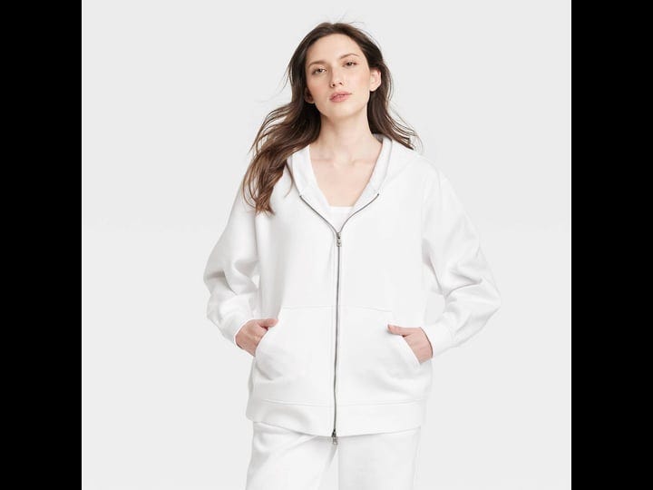 womens-oversized-hooded-zip-up-sweatshirt-universal-thread-white-m-1
