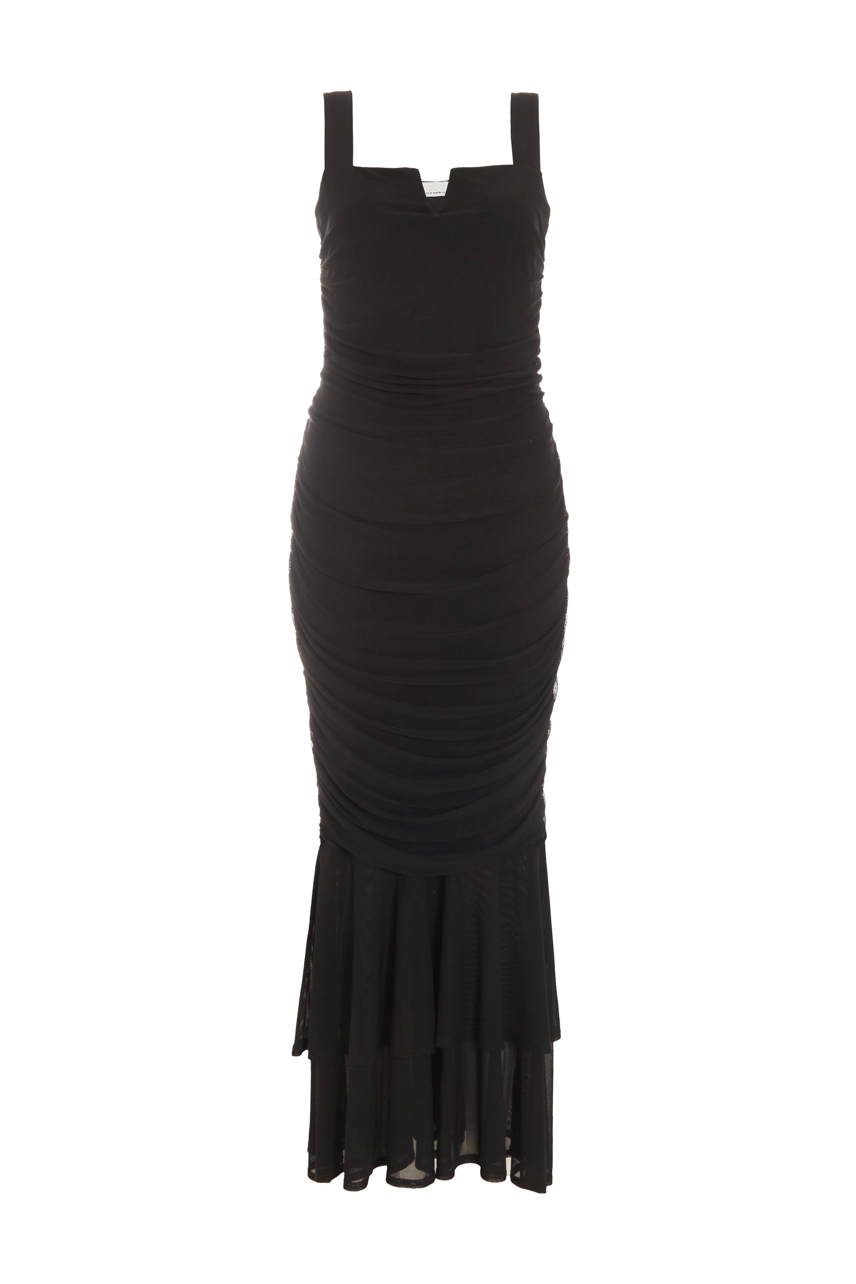 Chic Notch Neck Midi Black Dress | Image