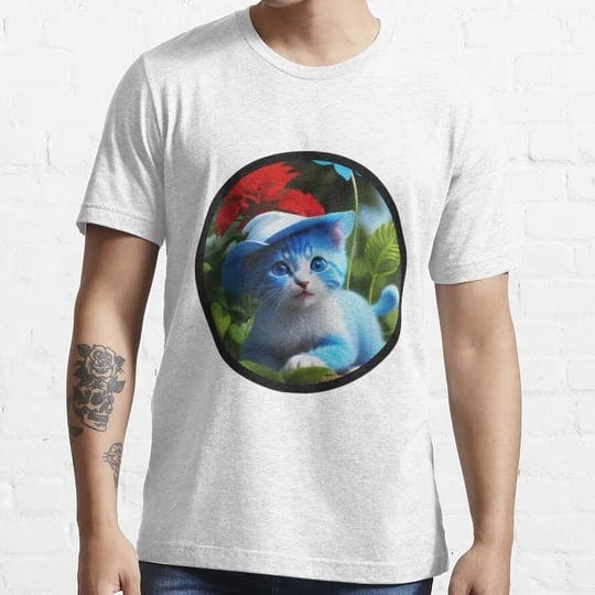 blue-smurf-kitten-playing-in-the-garden-the-smurfs-essential-t-shirt-1