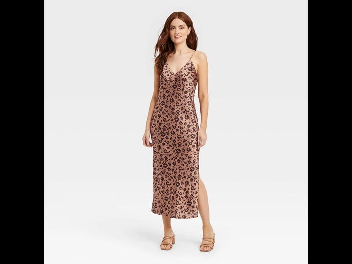 new-womens-leopard-maxi-slip-dress-a-new-day-brown-animal-print-m-1