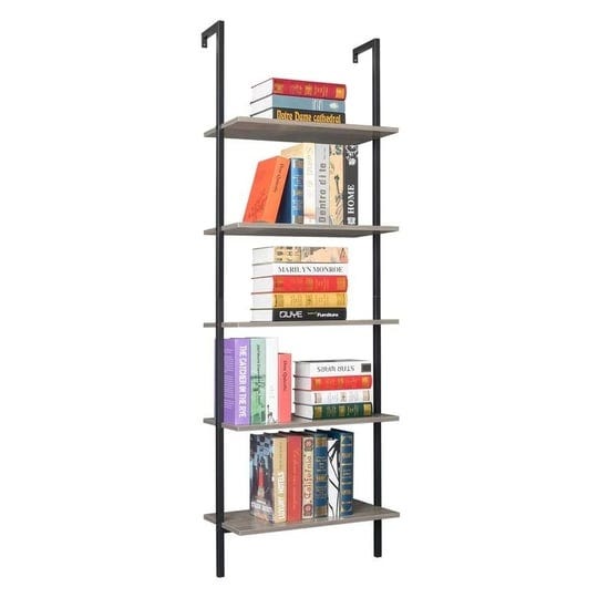 5-tier-wood-ladder-bookcase-with-metal-frame-grey-1