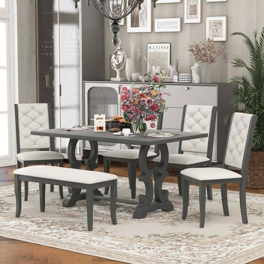 6-piece-retro-dining-set-with-unique-designed-table-legs-antique-gray-1