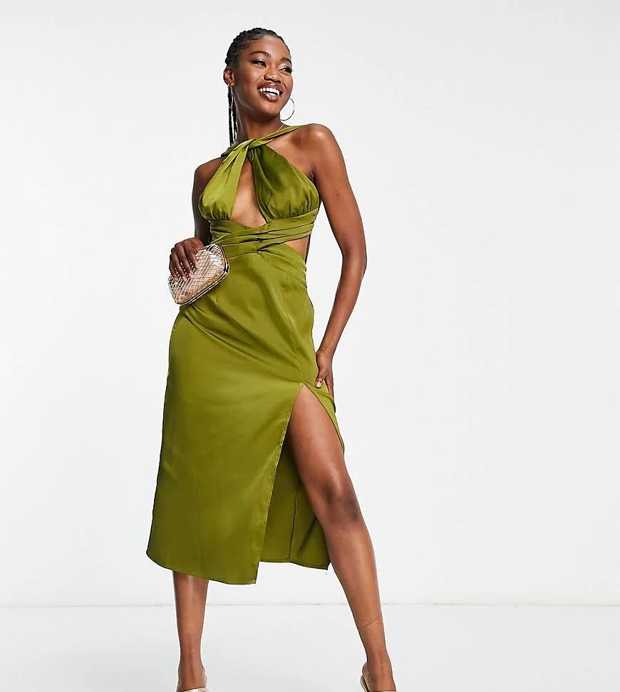Lime Green Twist Halterneck Dress by In The Style x Yasmin Devonport | Image