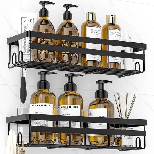 wowbox-shower-caddy-shelf-organizer-2-pack-adhesive-black-bathroom-accessories-save-space-with-hooks-1