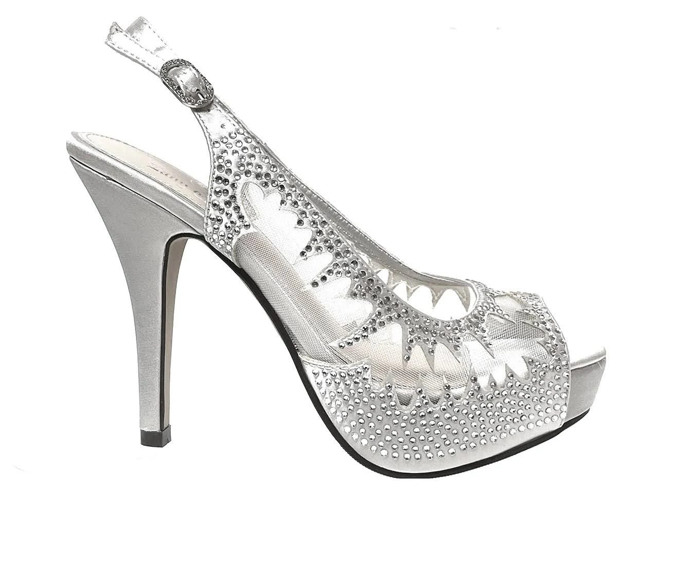 Lady Couture Silver Mesh Slingback Platform Sandals | Image