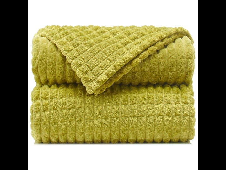 malinad-throw-blankets----60--x80---twin-size-olive-green-waffle-blanket-lightweight-flannel-fleece--1