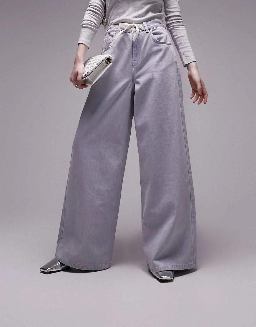 Vintage-Inspired Paper Bag Waist Jeans in Cloudy Blue | Image