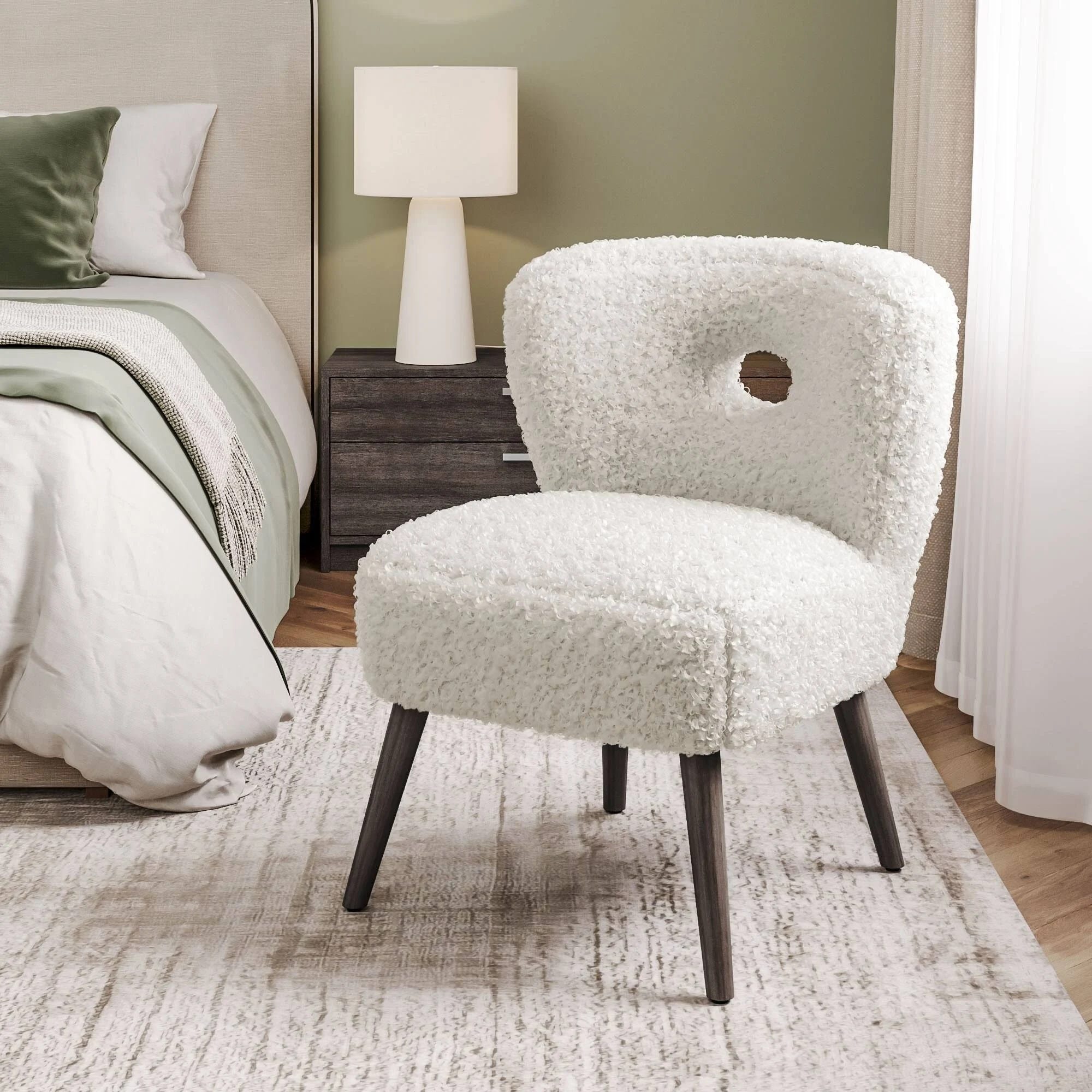 Comfy Fuzzy Upholstered Armchair with Velvet and Rubberwood Finish | Image