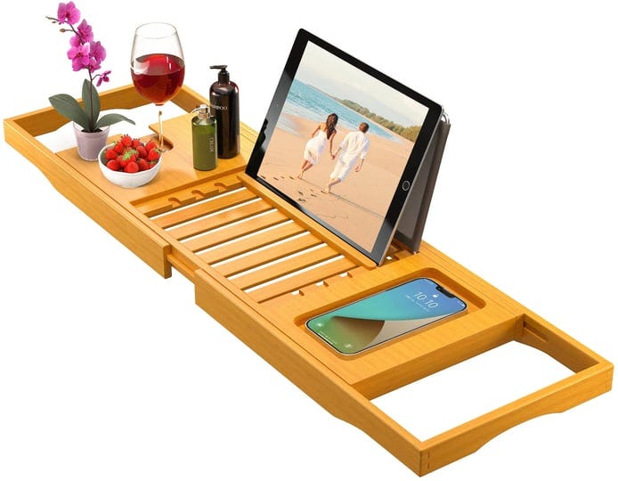 bamb-si-100-bamboo-bathtub-caddy-with-extending-sides-reading-rack-cellphone-tray-integrated-wine-gl-1