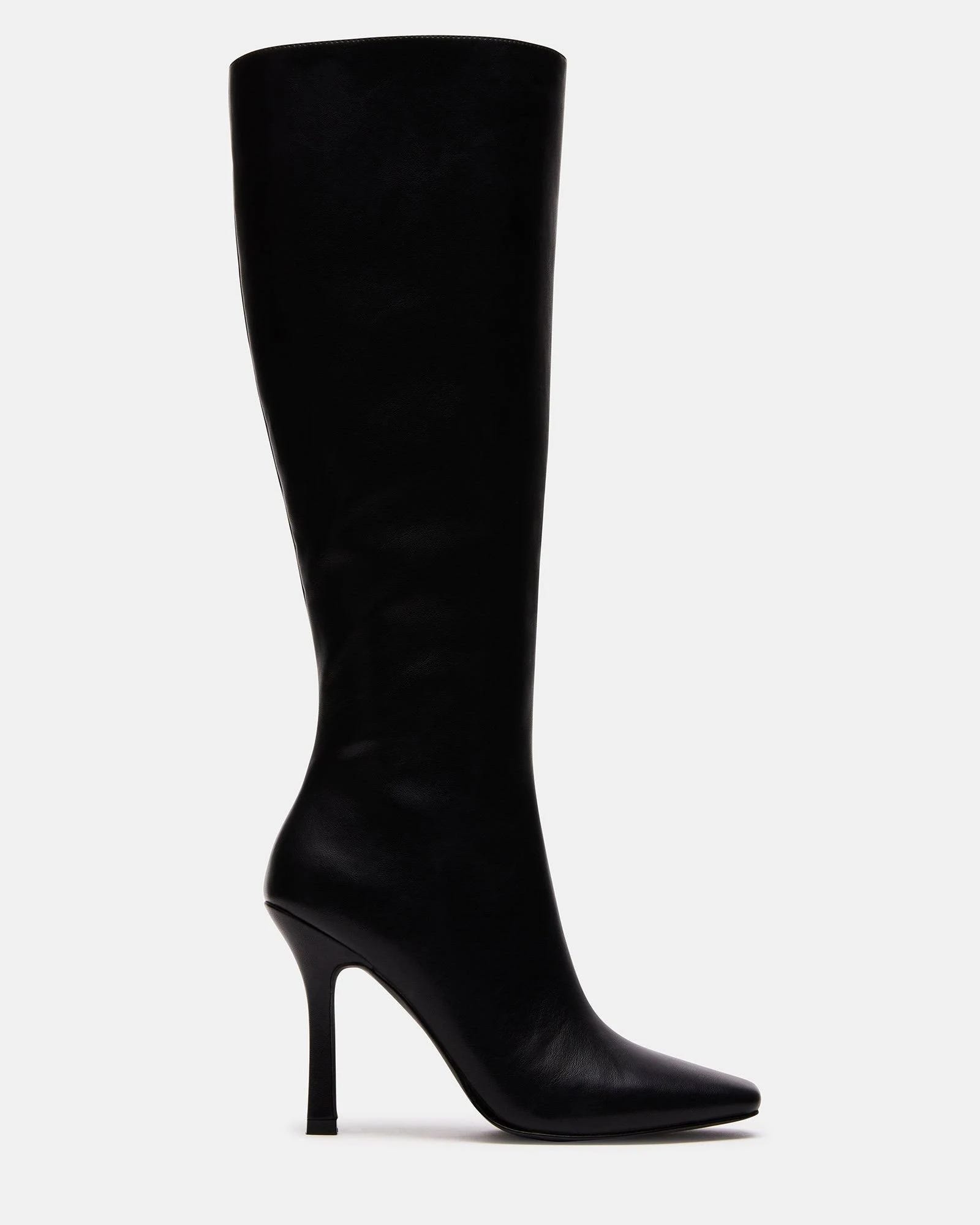 Stylish Black Square Toe Knee High Boots by Steve Madden | Image