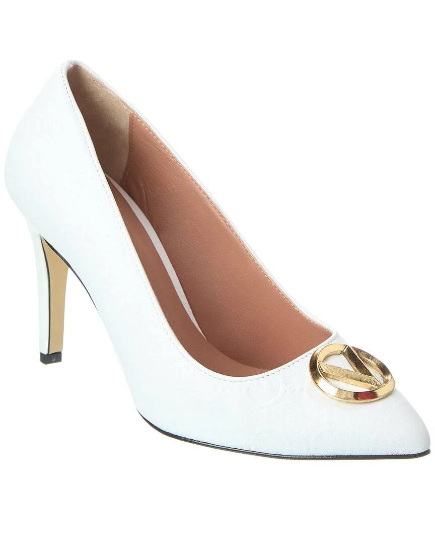 Mario Valentino Clara Monogram White Leather Pump Shoe | Image