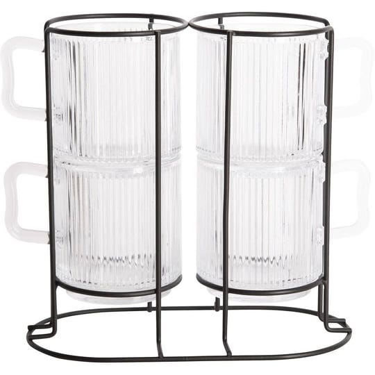 ribbed-mugs-with-rack-set-of-4-clear-4-6l-x-3-4w-3-7h-metal-glass-kirklands-home-1