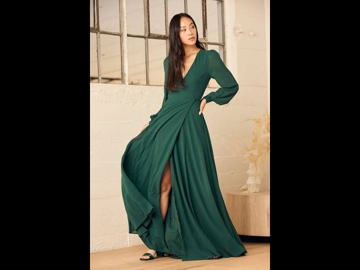lulus-my-whole-heart-emerald-green-long-sleeve-wrap-dress-size-medium-100-polyester-1