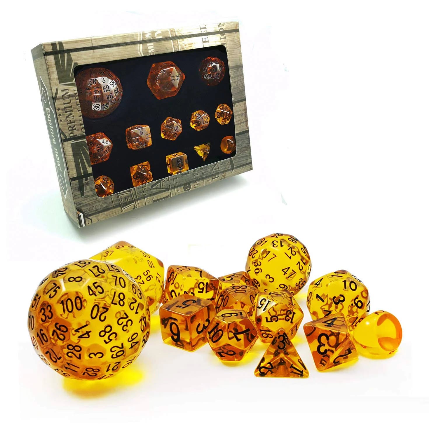 Complete Amber Polyhedral RPG Dice Set for Gaming | Image