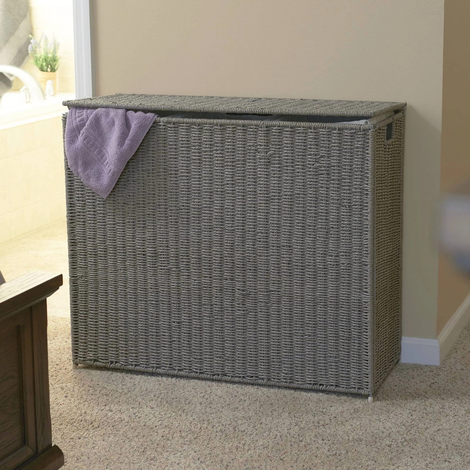 Stylish 3-Compartment Wicker Laundry Sorter with Lid | Image
