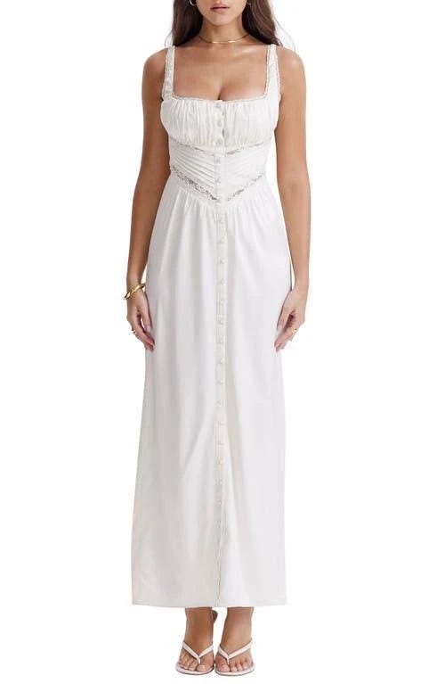 Lace Inset Silk Maxi Dress with Romantic Details | Image