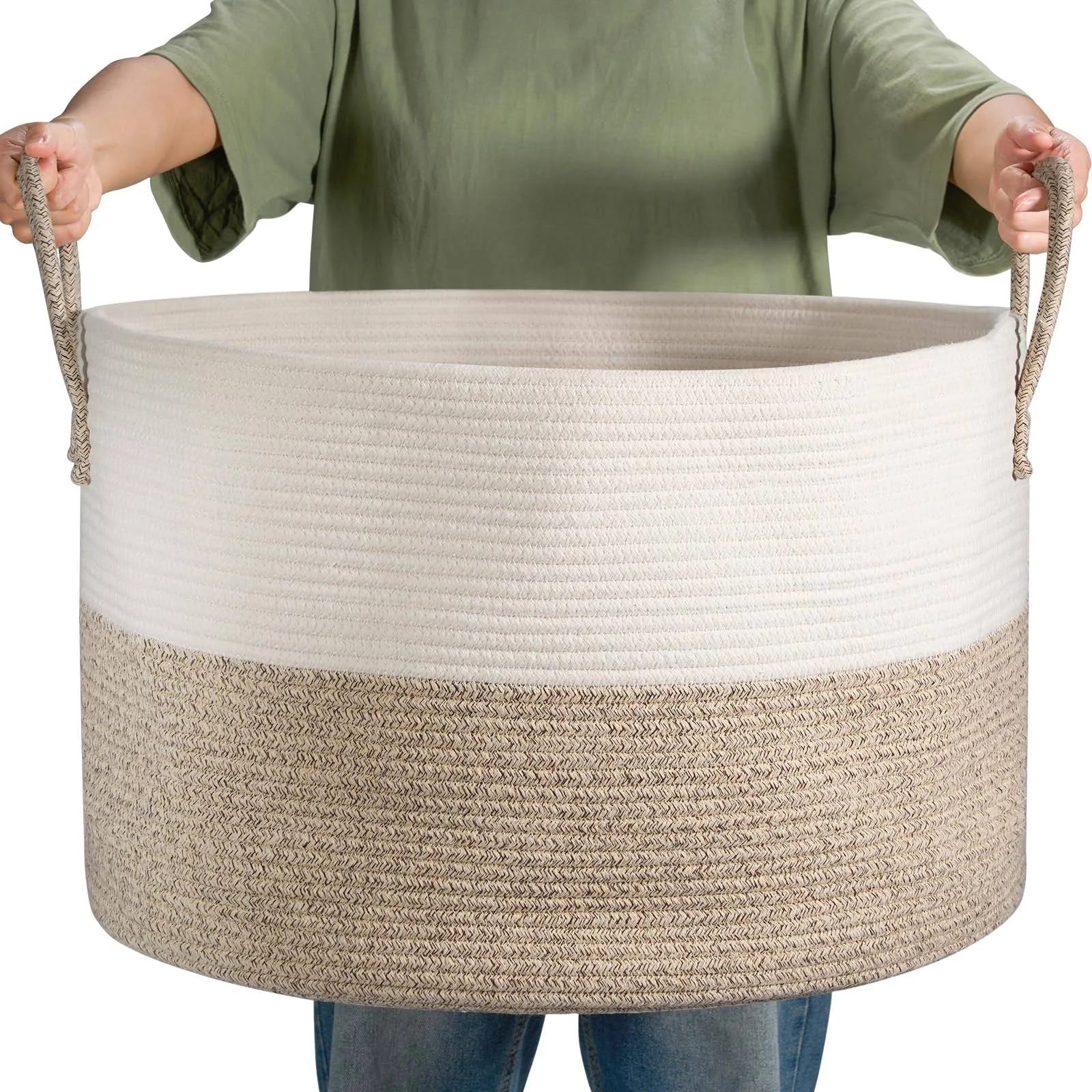 Versatile Cotton Rope Blanket Basket for Living Room Storage | Image