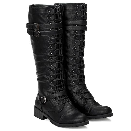 illude-womens-knee-high-lace-up-buckle-military-combat-boots-1