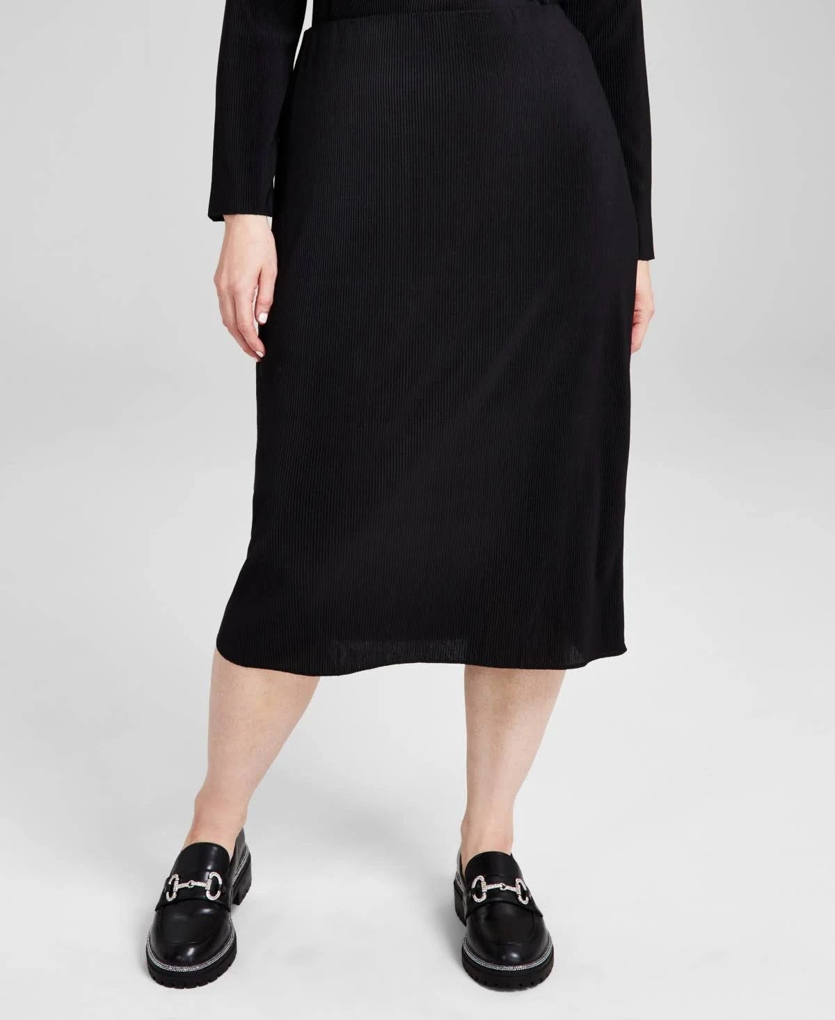 Comfortable and Stylish High-Waist Knit Midi Skirt | Image