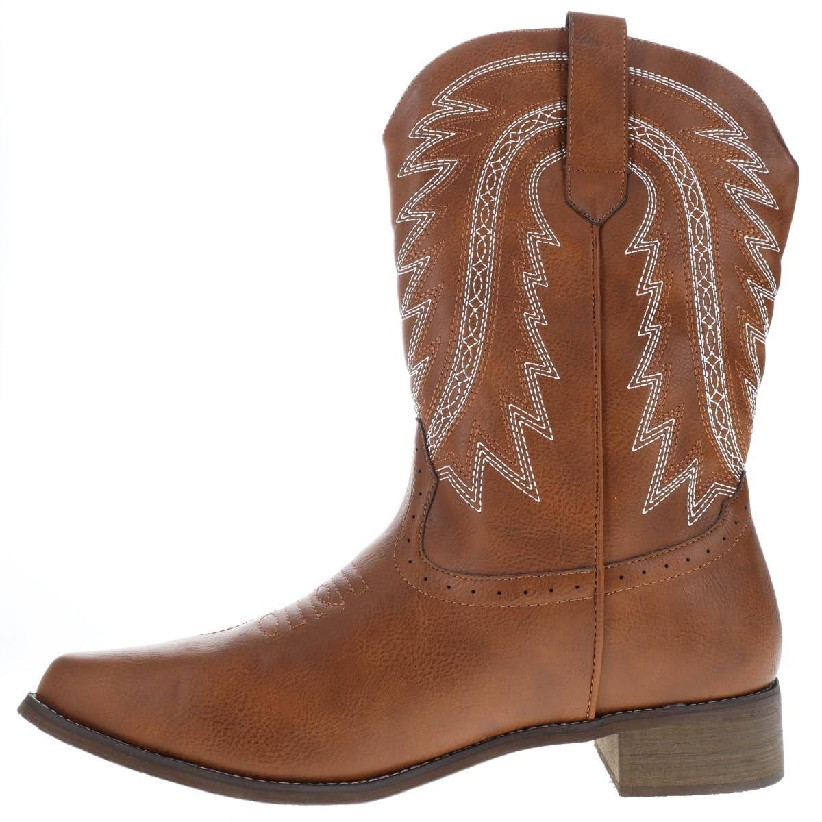 Classic Brown Square-Toe Cowboy Boots for Men | Image
