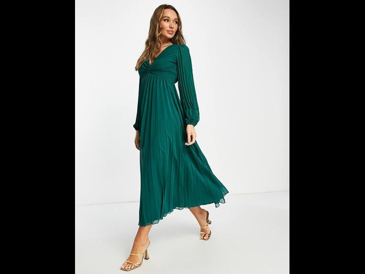 asos-design-pleated-long-sleeve-chiffon-midi-dress-dark-green-1