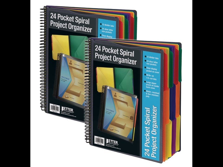 24-pocket-poly-spiral-project-organizer-2pack-heavy-duty-with-utility-pouch-1-3-cut-tabs-12-tab-colo-1