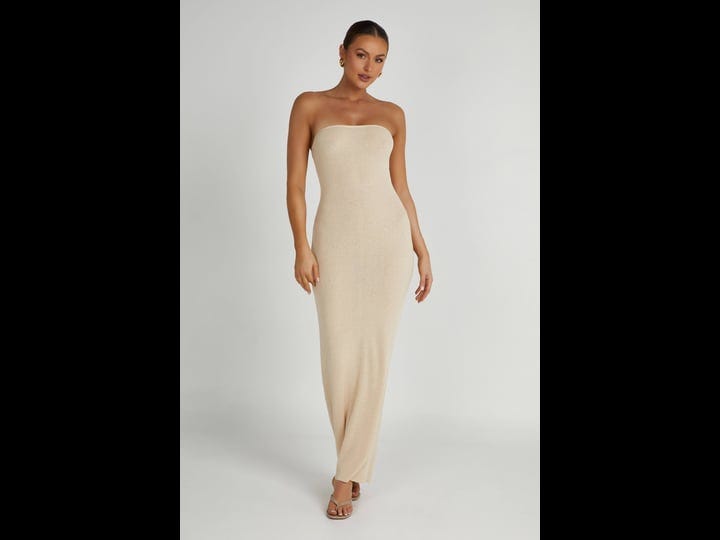 shn-emmy-strapless-knit-maxi-dress-wheat-m-afterpay-meshki-18th-birthday-outfitsemmy-strapless-knit--1