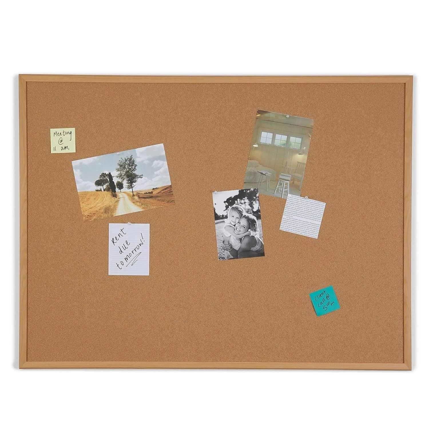 Oak Finish Cork Bulletin Board (4'W x 3'H) for Wall Mounting | Image